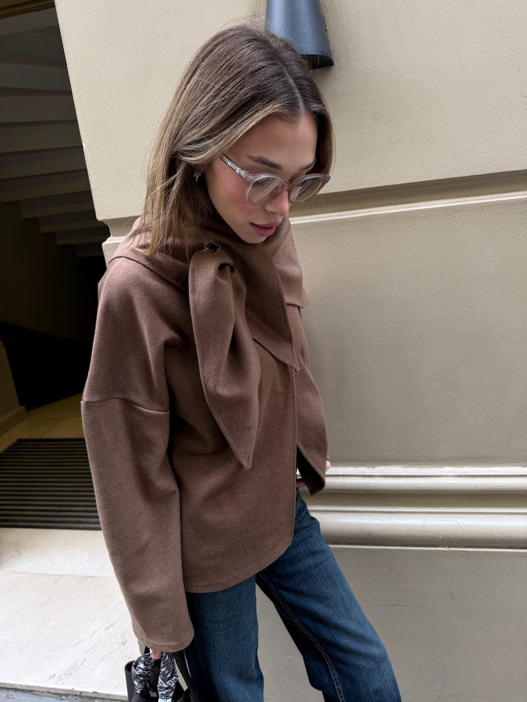 Şal Detaylı Kate Mocca Ceket