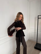 Şal Detaylı Kate Yelek  - Siyah