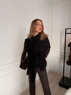 Şal Detaylı Kate Yelek  - Siyah