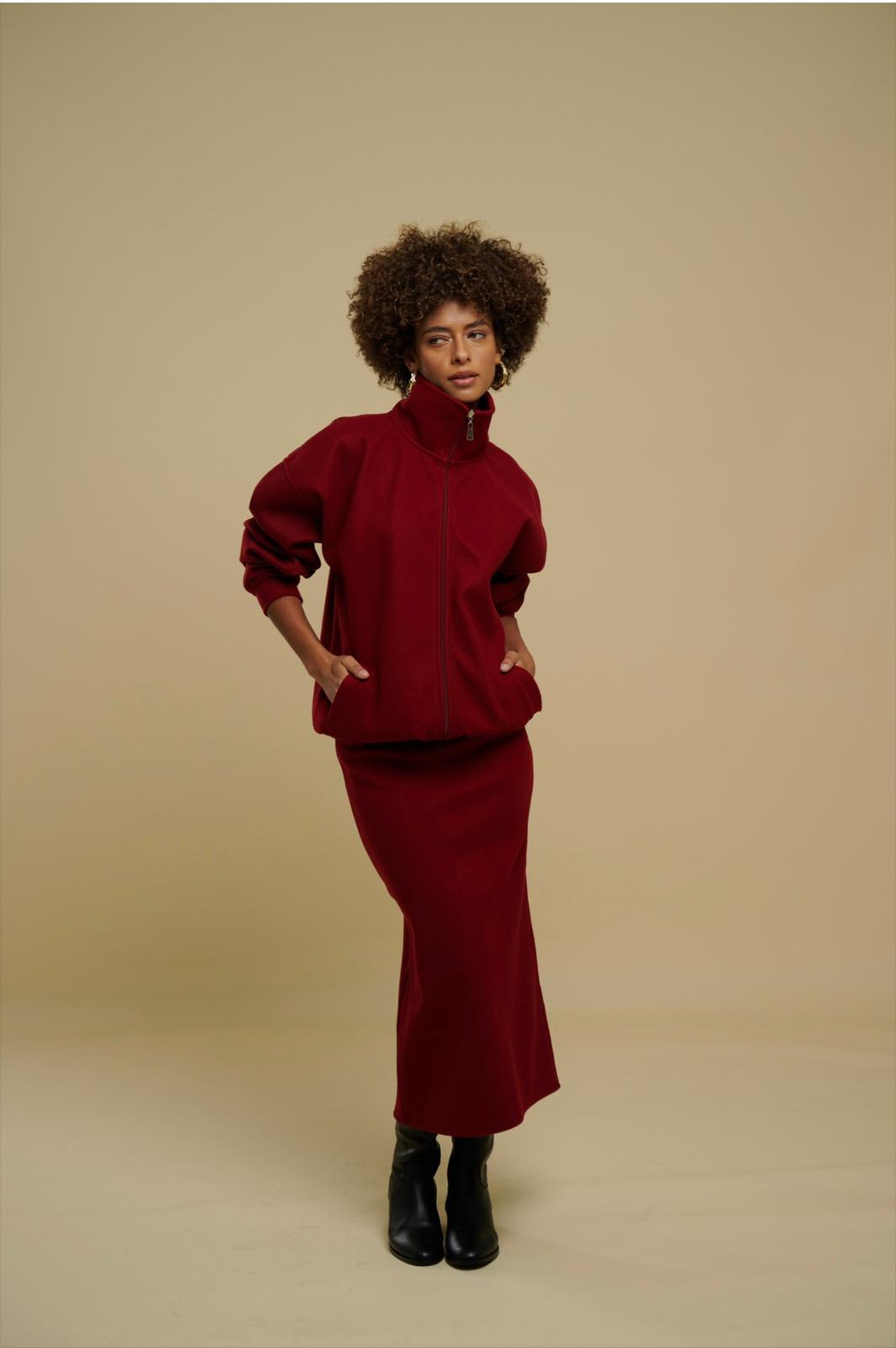 Alexia Kaşe Atkılı Bordo Palto